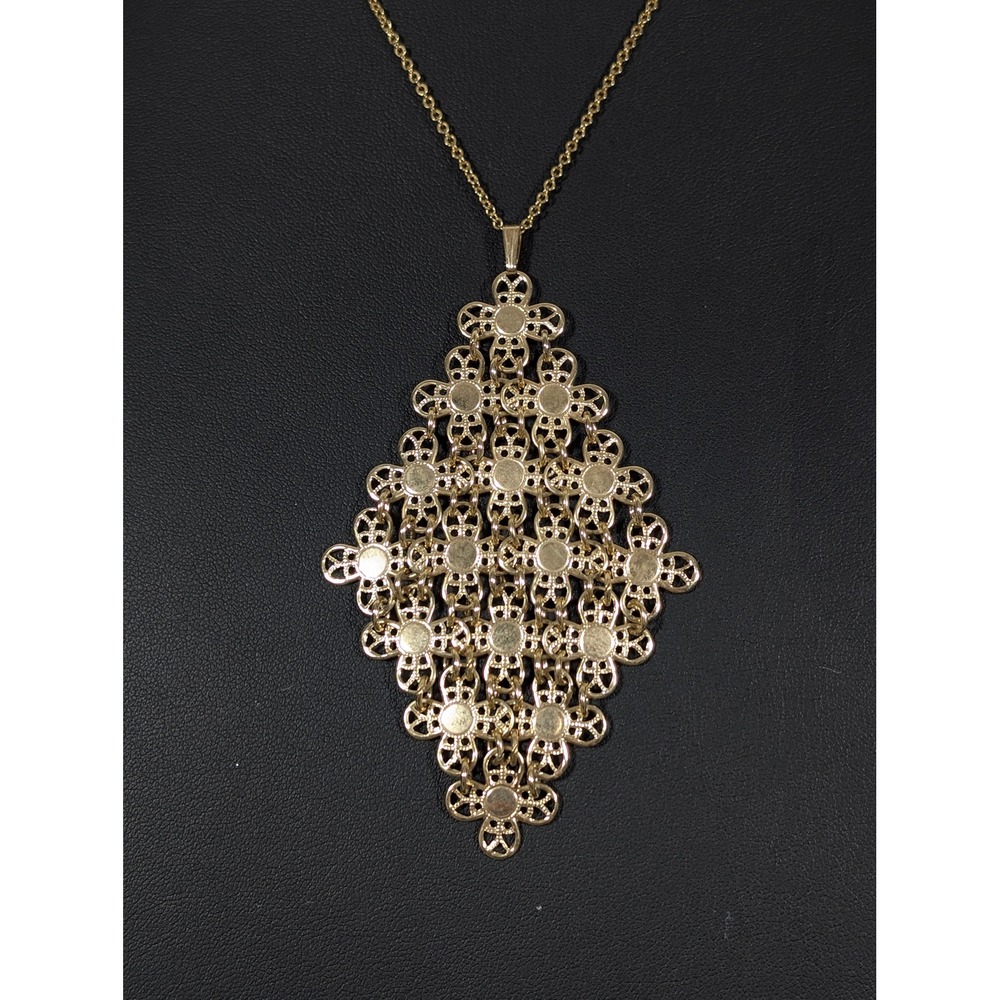 Vintage Gold Tone Filigree Pendant Necklace Chandelier Style 18"